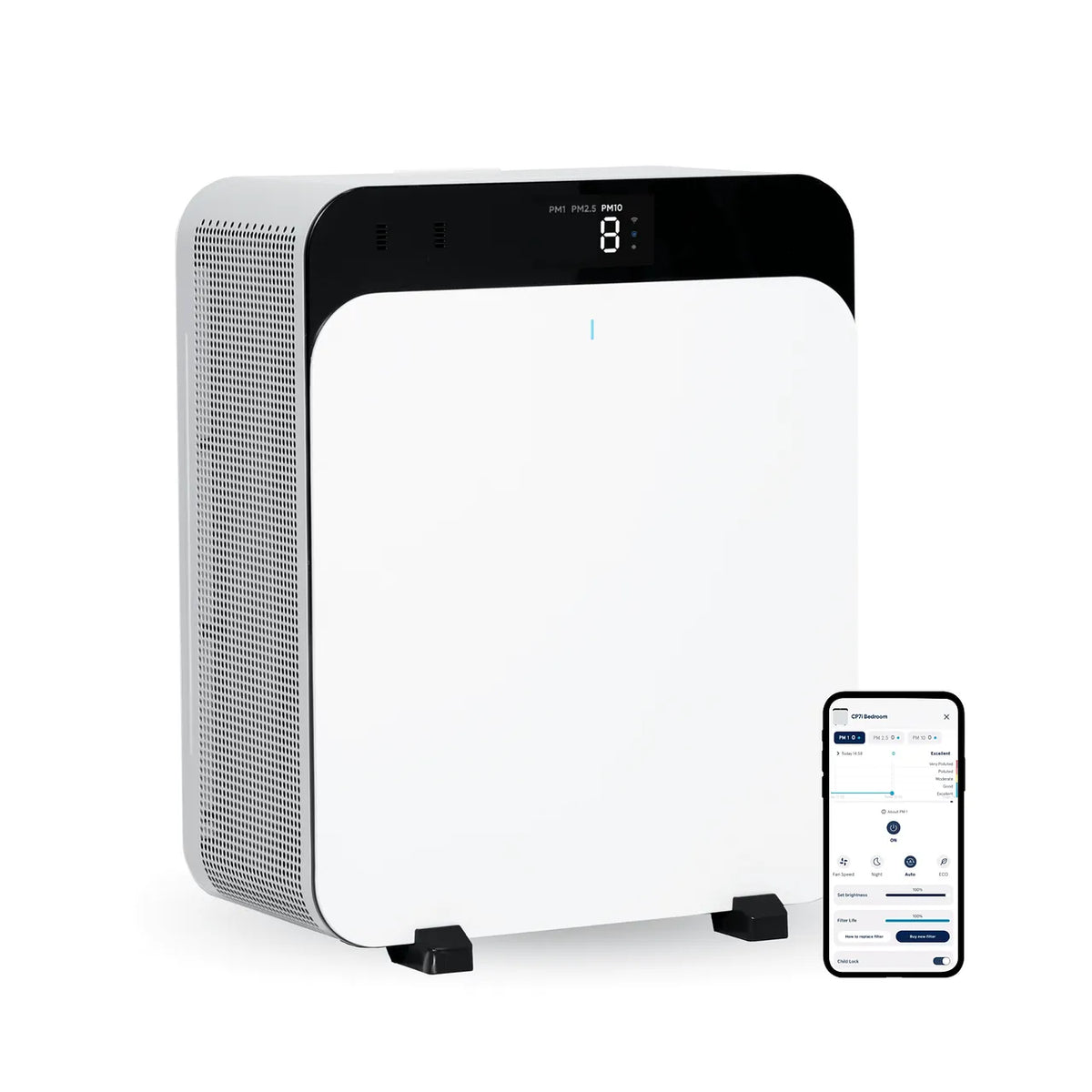 Blueair Classic Pro CP7i Luftreiniger in Weiß mit Display und Smartphone-App zur Steuerung